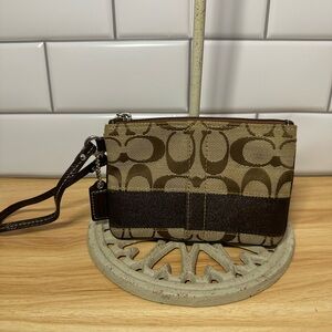 Coach Signature Y2K Brown and Tan Small Wristlet